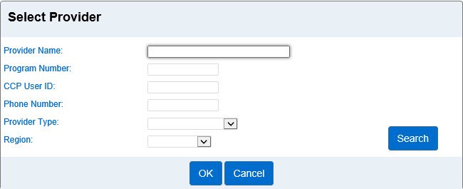 An image showing the parameters for searching for a provider